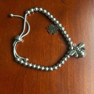 Silver Beaded Bracelet with Bee Charm